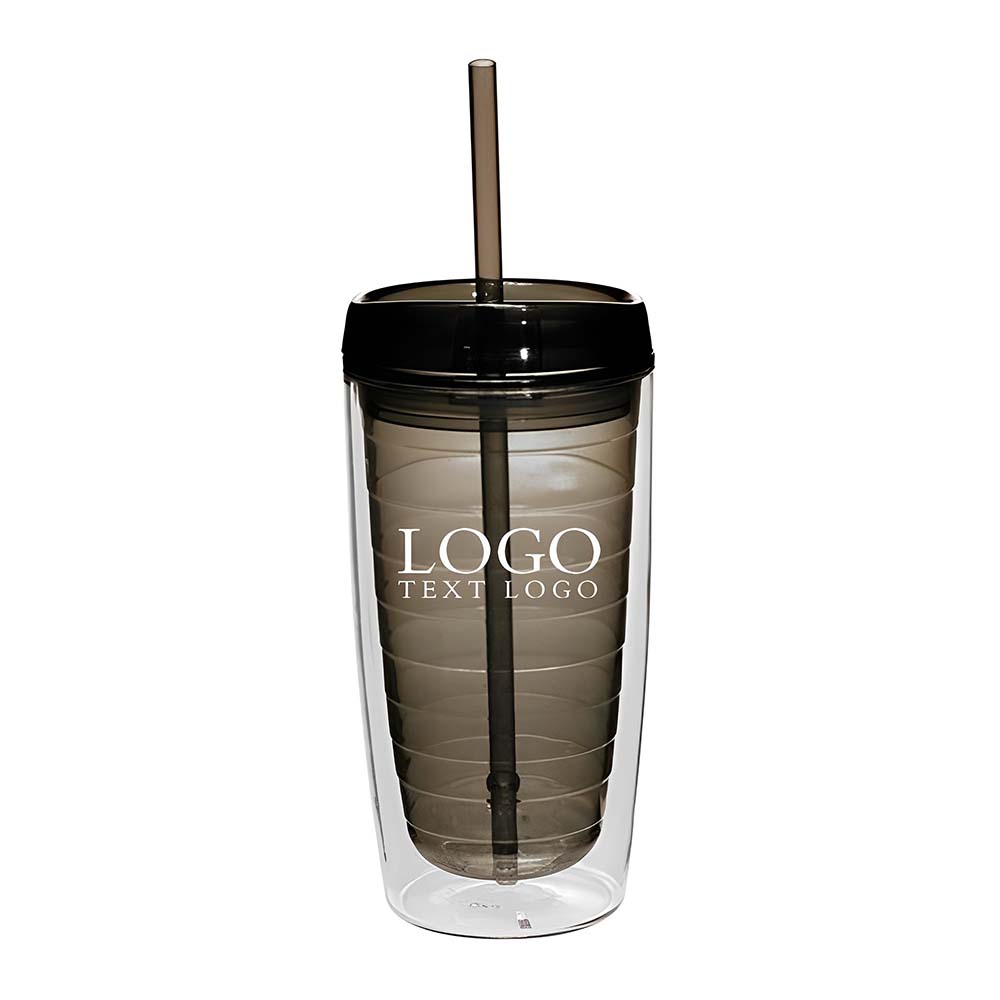 Advertising Double Wall Acrylic Tumbler With Straw Charcoal With Logo