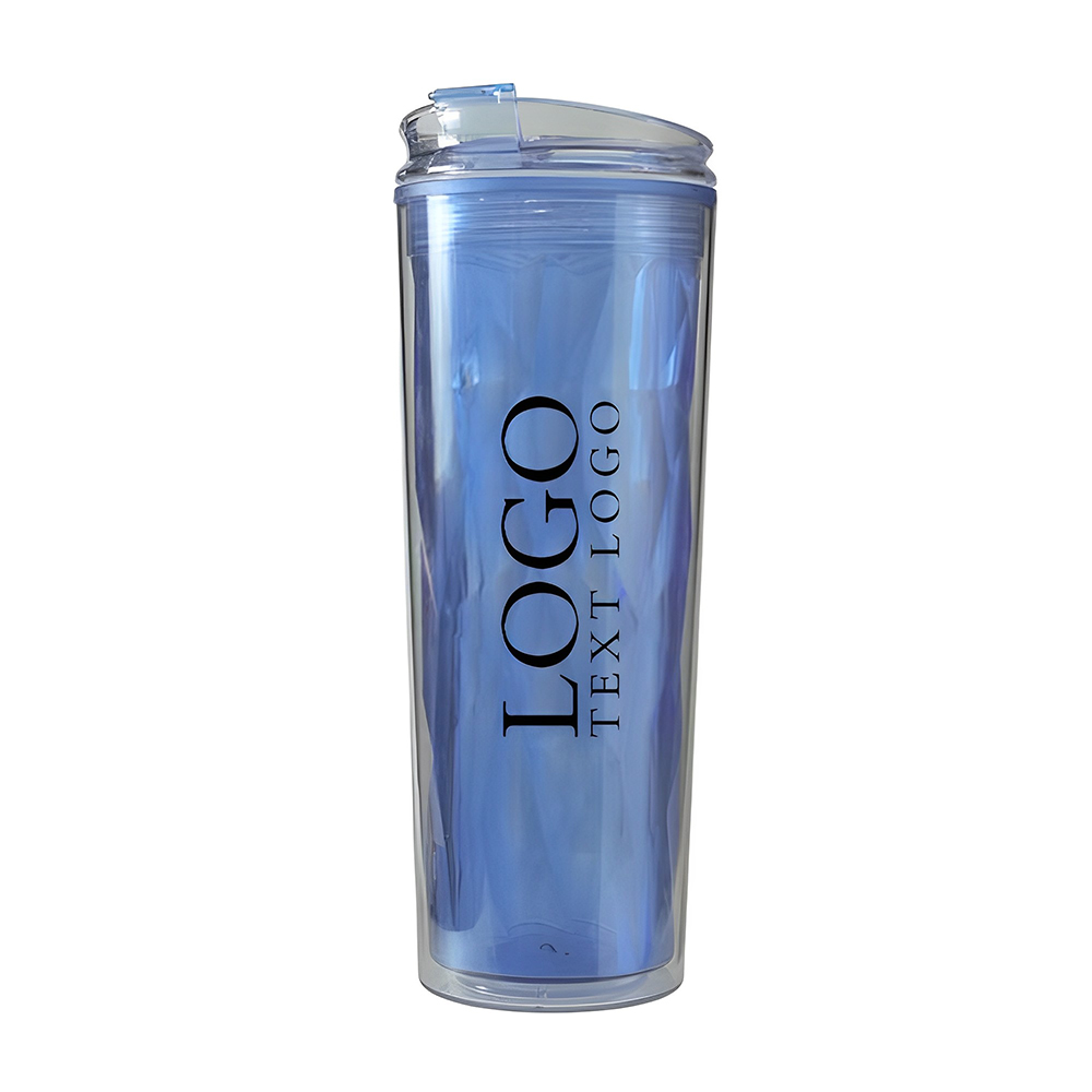 Advertising Double Wall Plastic Travel Mug Blue With Logo
