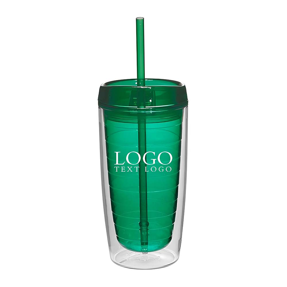 Advertising Double Wall Acrylic Tumbler With Straw Green With Logo