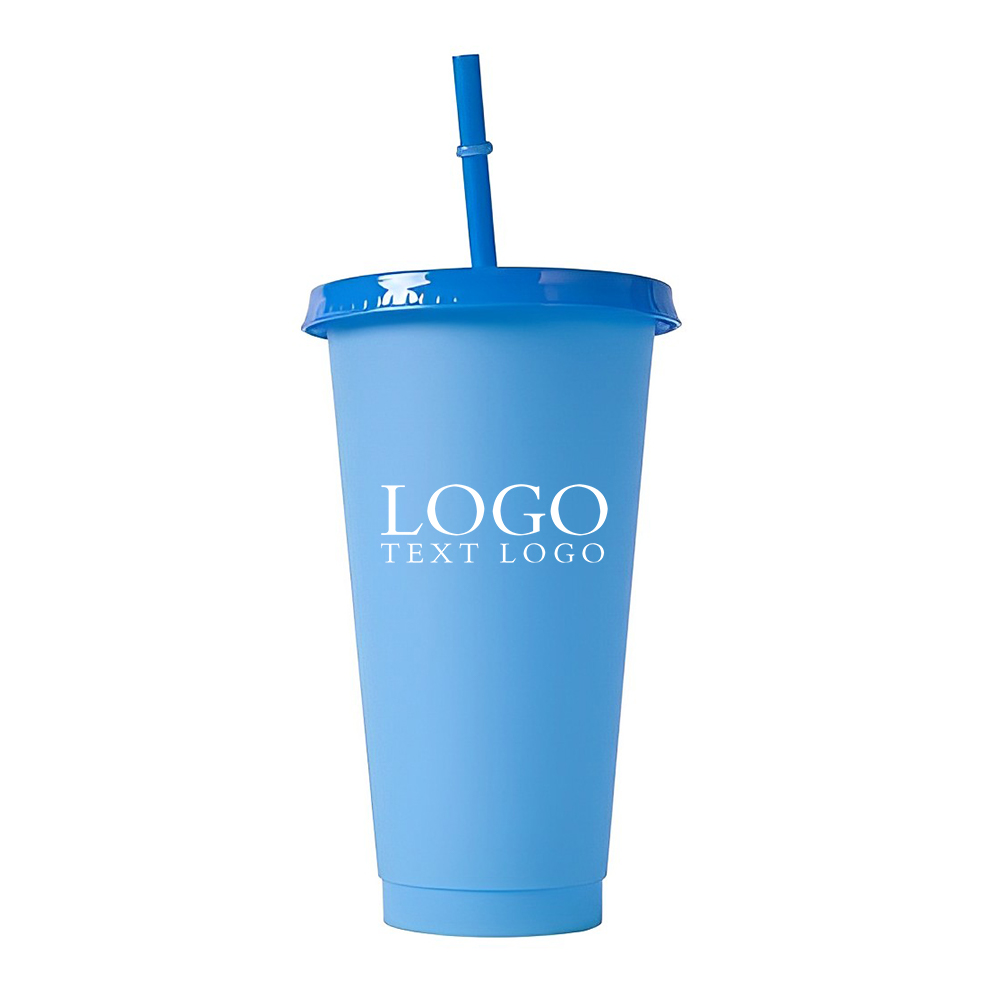 24 Oz Color Changing Cup Plastic Tumblers With Lids Blue With Logo