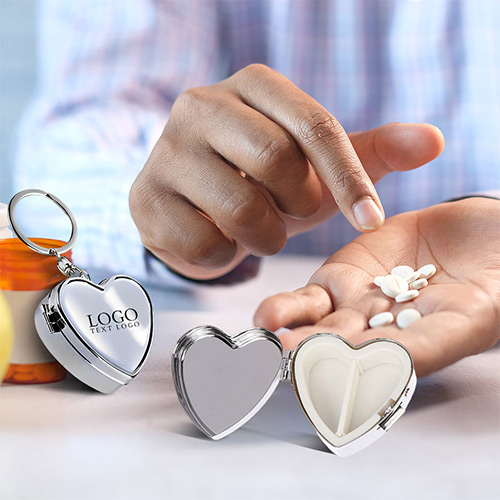 Promotional Metal Heart-Shaped Pill Case Keychain