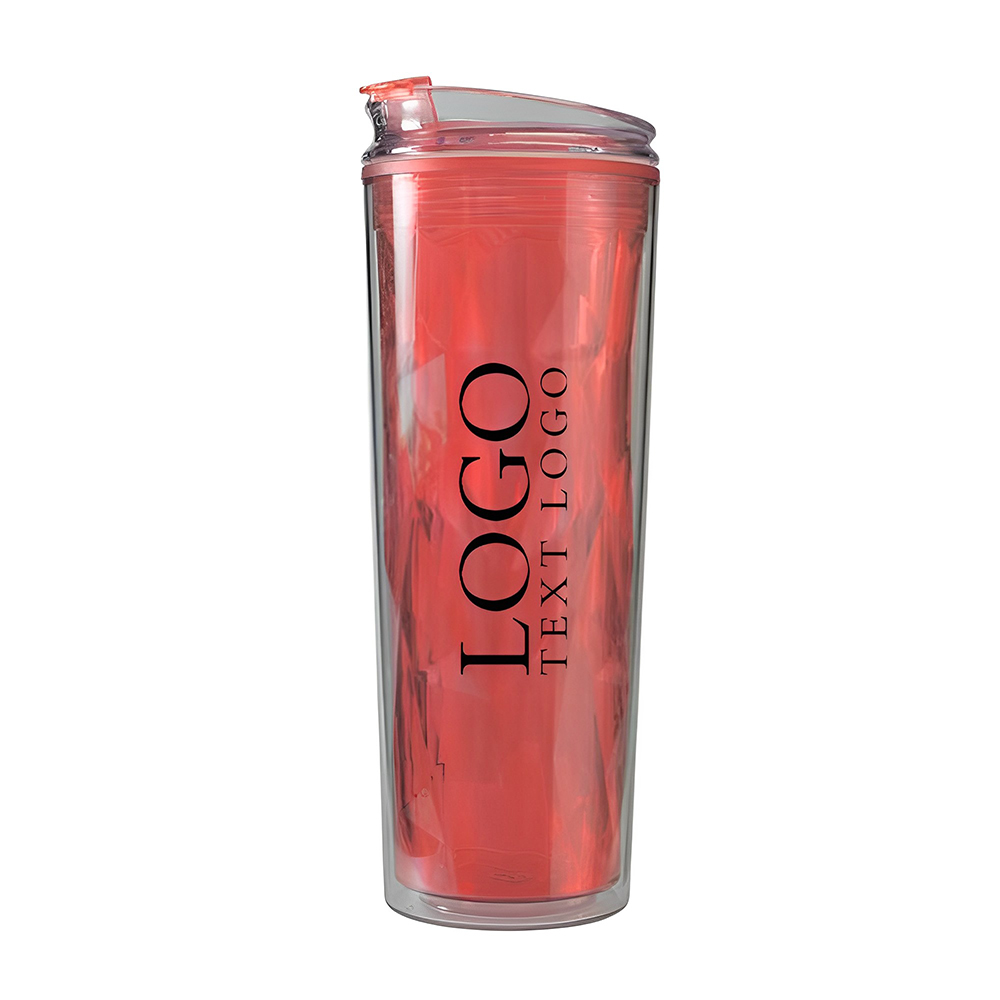 Advertising Double Wall Plastic Travel Mug Red With Logo