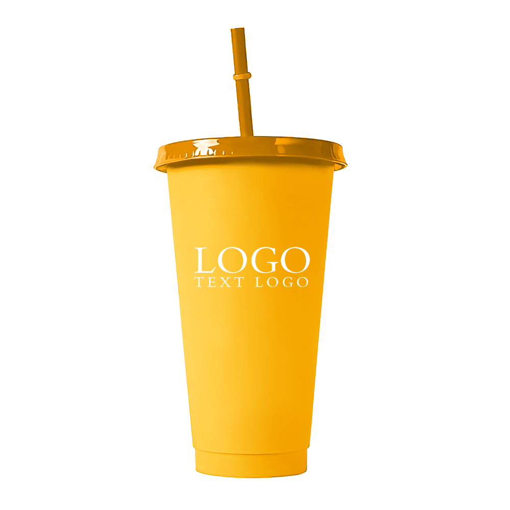 24 Oz Color Changing Cup Plastic Tumblers With Lids Yellow With Logo