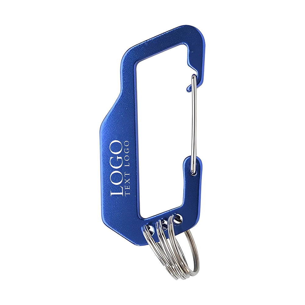 Advertising Aluminum Carabiner With Triple Split Ring Blue With Logo