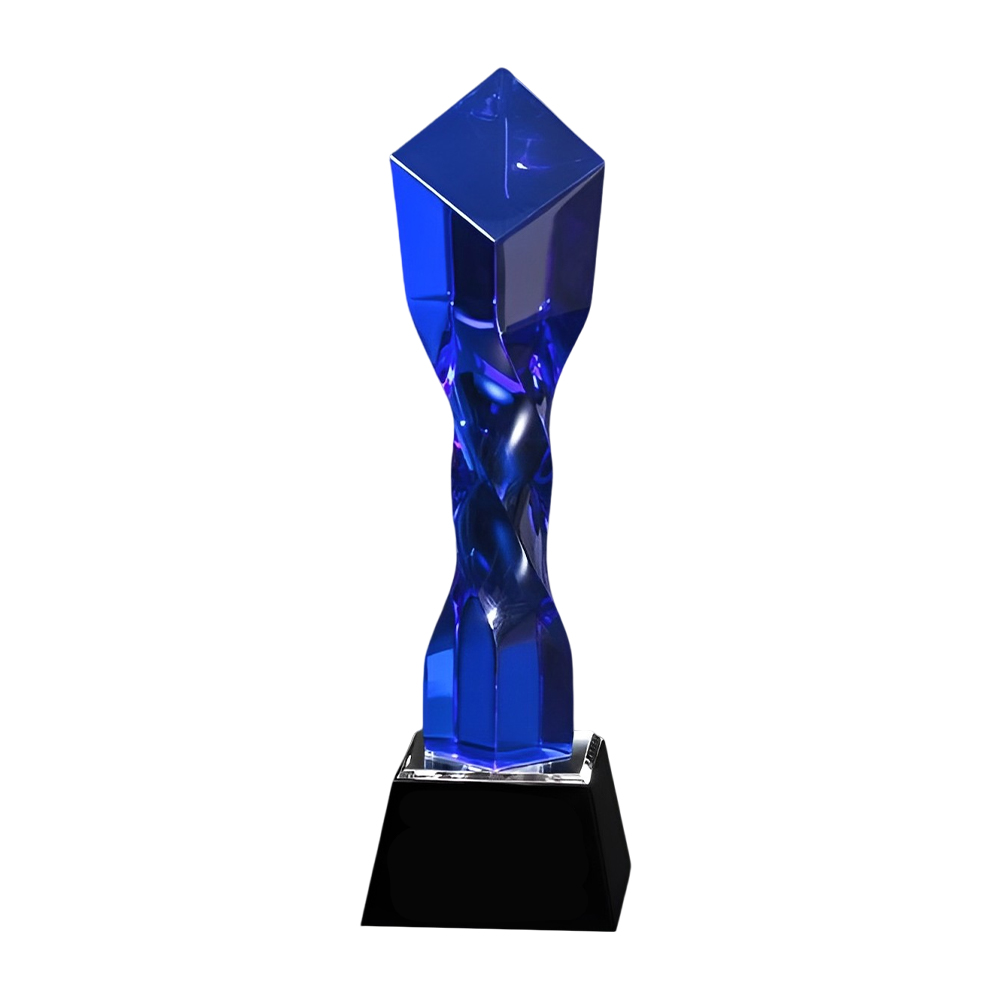 Twisted Diamond Crystal Trophy Blue