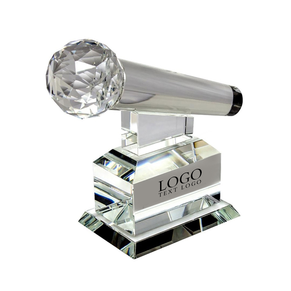 Crystal Microphone Award On Base With Logo