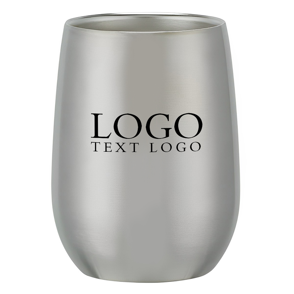 Promotional 9 Oz Stainless Steel Stemless Wine Glass Silver With Logo