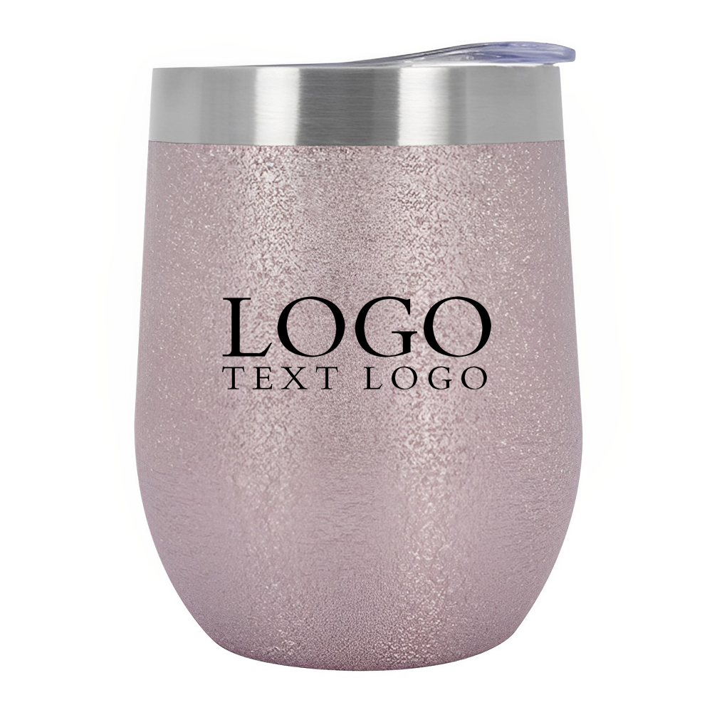 Promotional 12 OZ Iced Out Vinay Stemless Wine Cup Rose Gold With Logo
