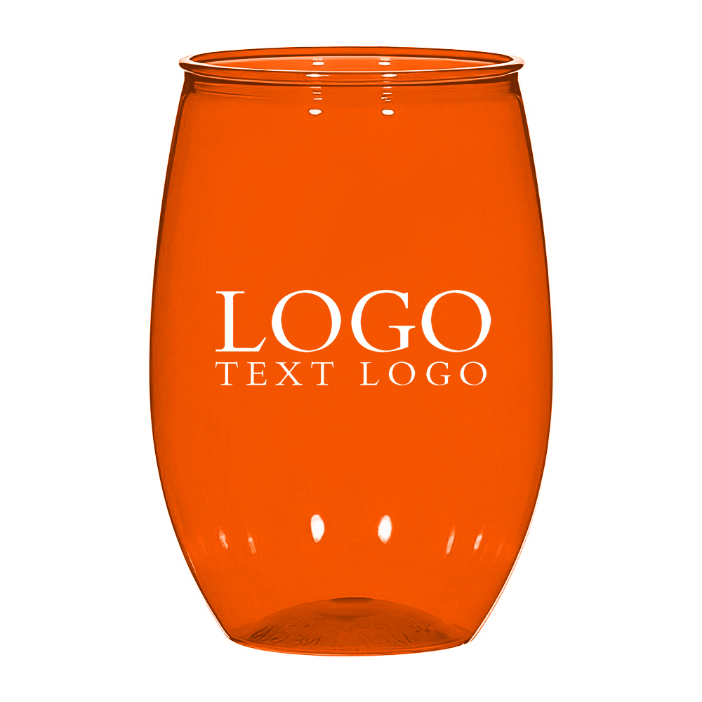 16 Oz Handy Stemless Wine Glass Orange With Logo