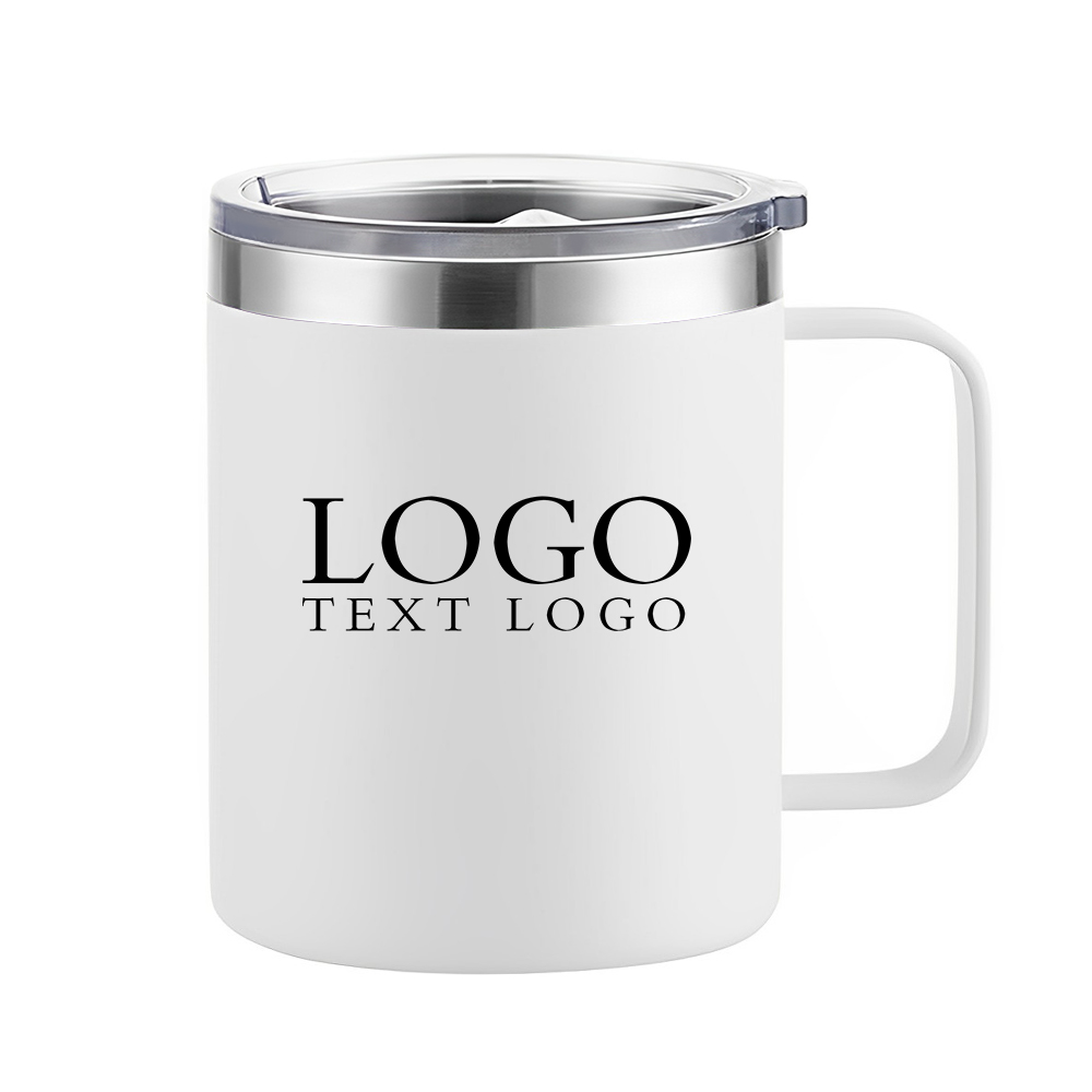 Stainless Steel Insulated Coffee Mug With Handle White With Logo