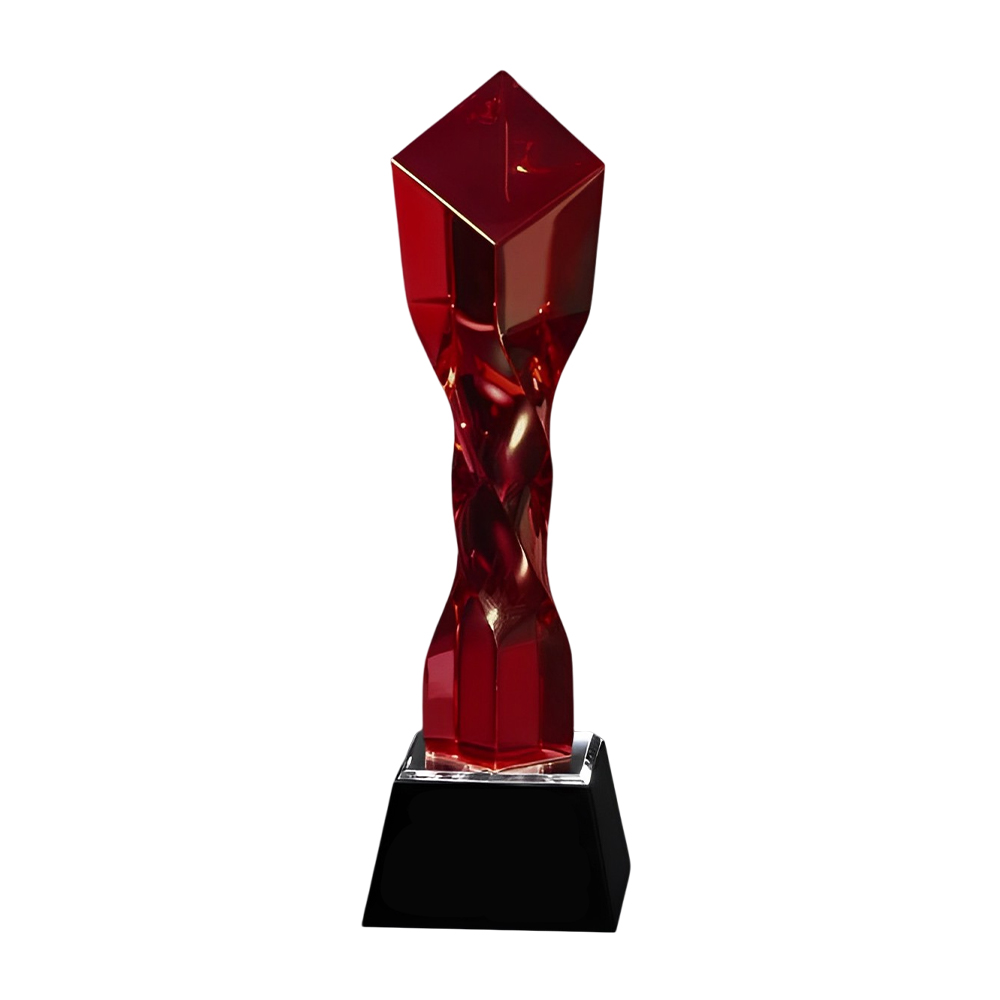 Twisted Diamond Crystal Trophy Red
