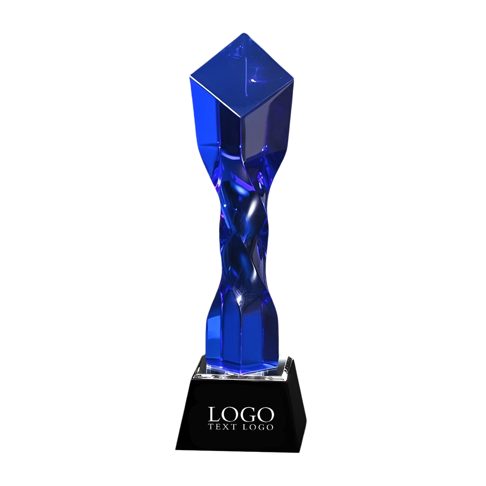 Twisted Diamond Crystal Trophy Blue With Logo