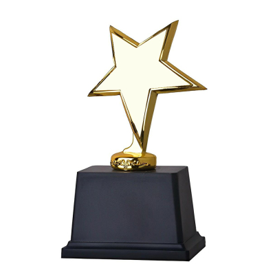 Advertising Gold Star Award Trophy With Black Crystal Base