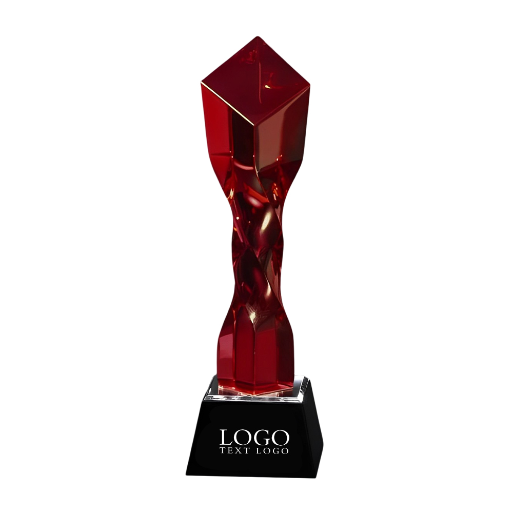 Twisted Diamond Crystal Trophy Red With Logo
