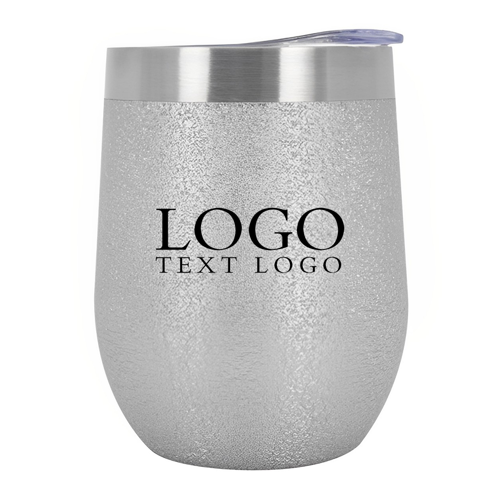 Promotional 12 OZ Iced Out Vinay Stemless Wine Cup Silver With Logo