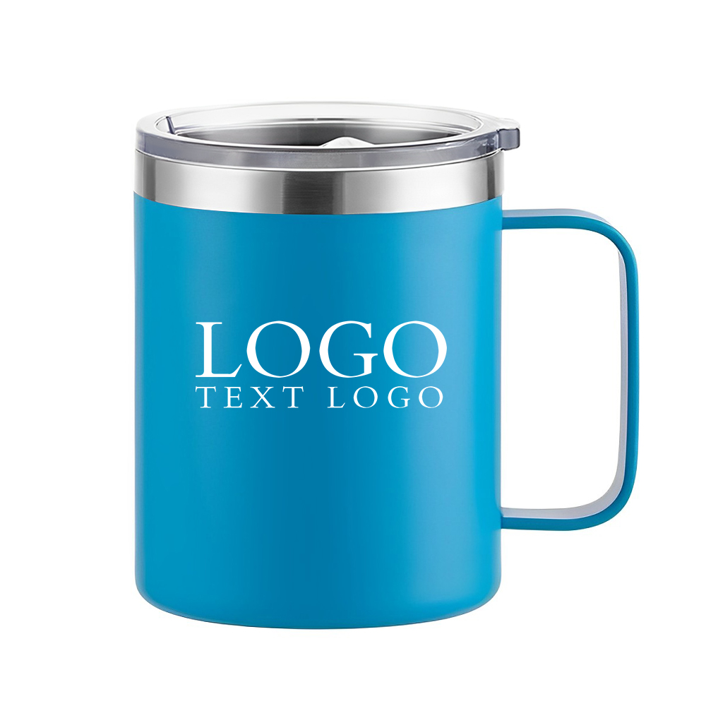 Stainless Steel Insulated Coffee Mug With Handle Blue With Logo