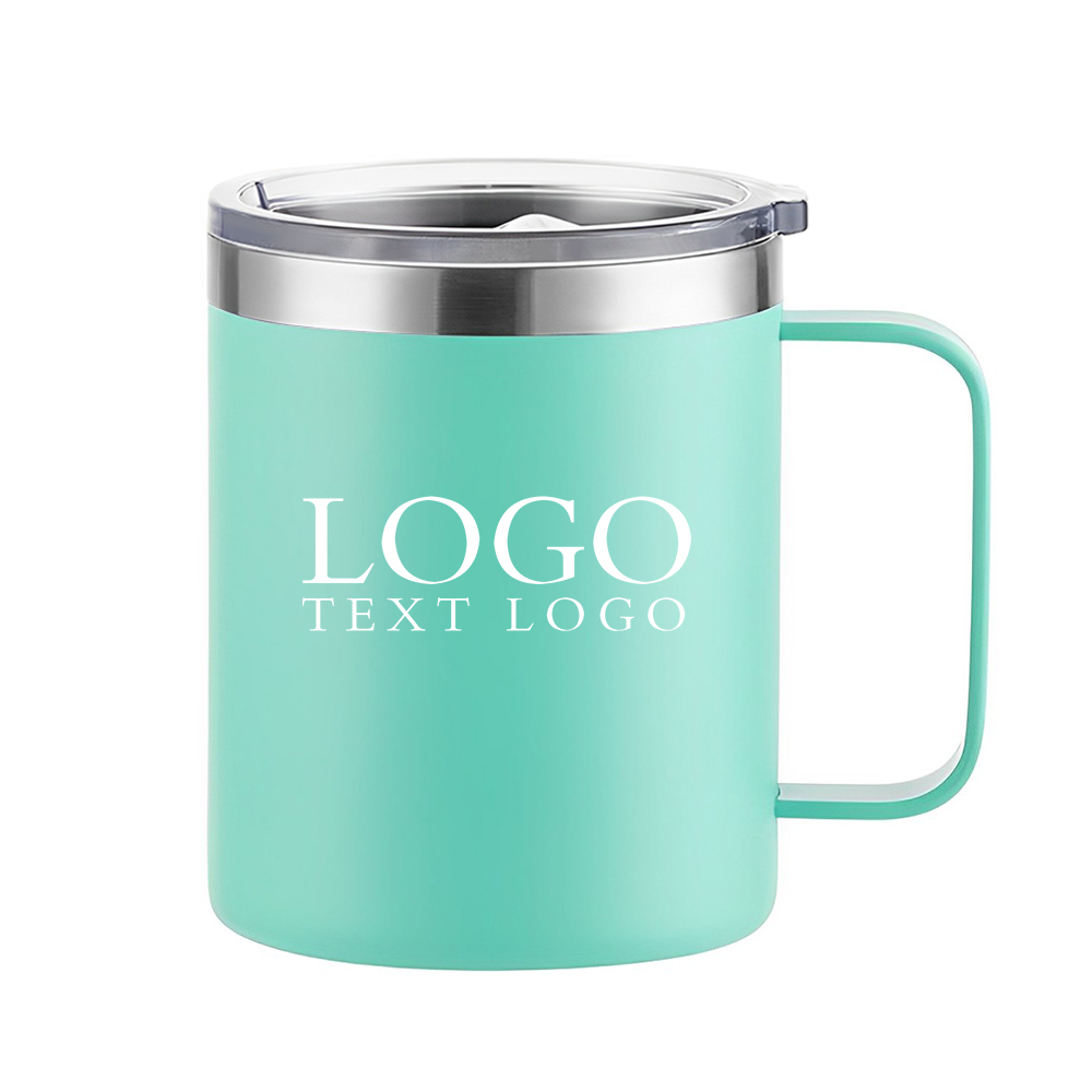 Stainless Steel Insulated Coffee Mug With Handle Green With Logo