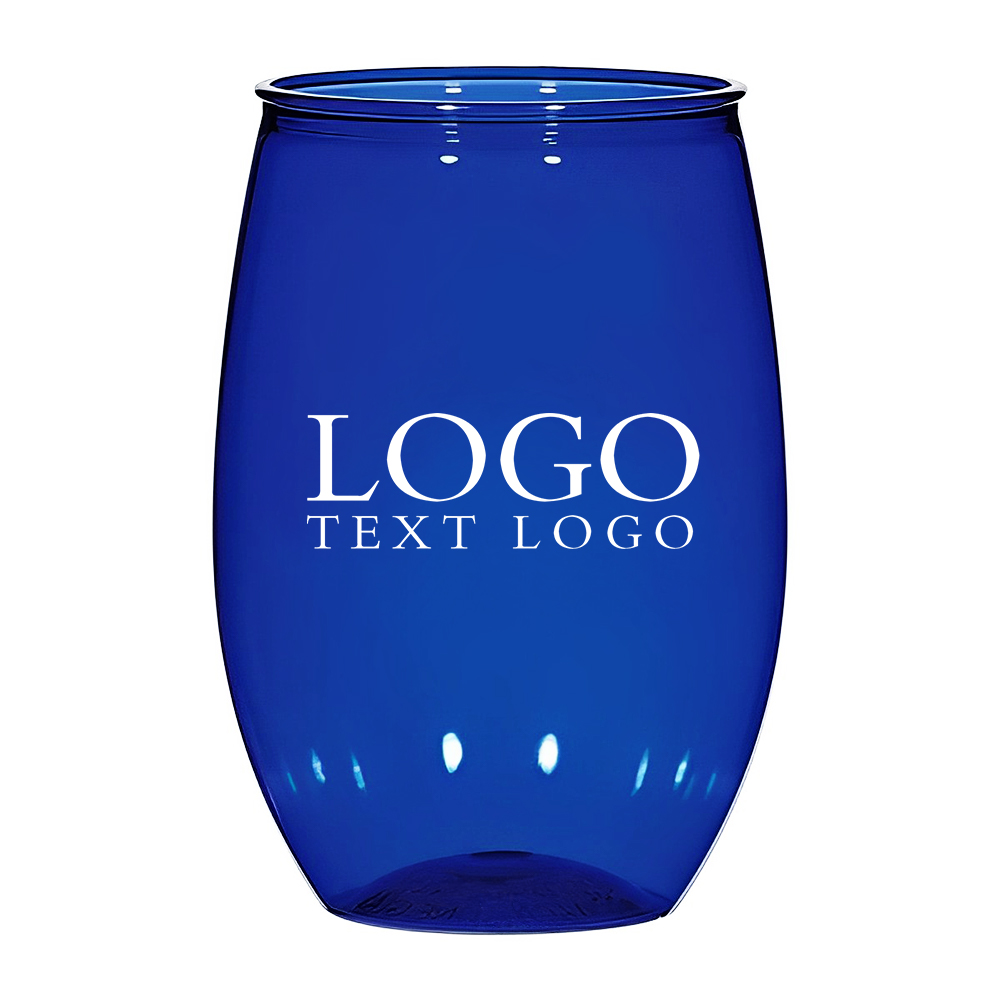 16 Oz  Handy Stemless Wine Glass Blue With Logo
