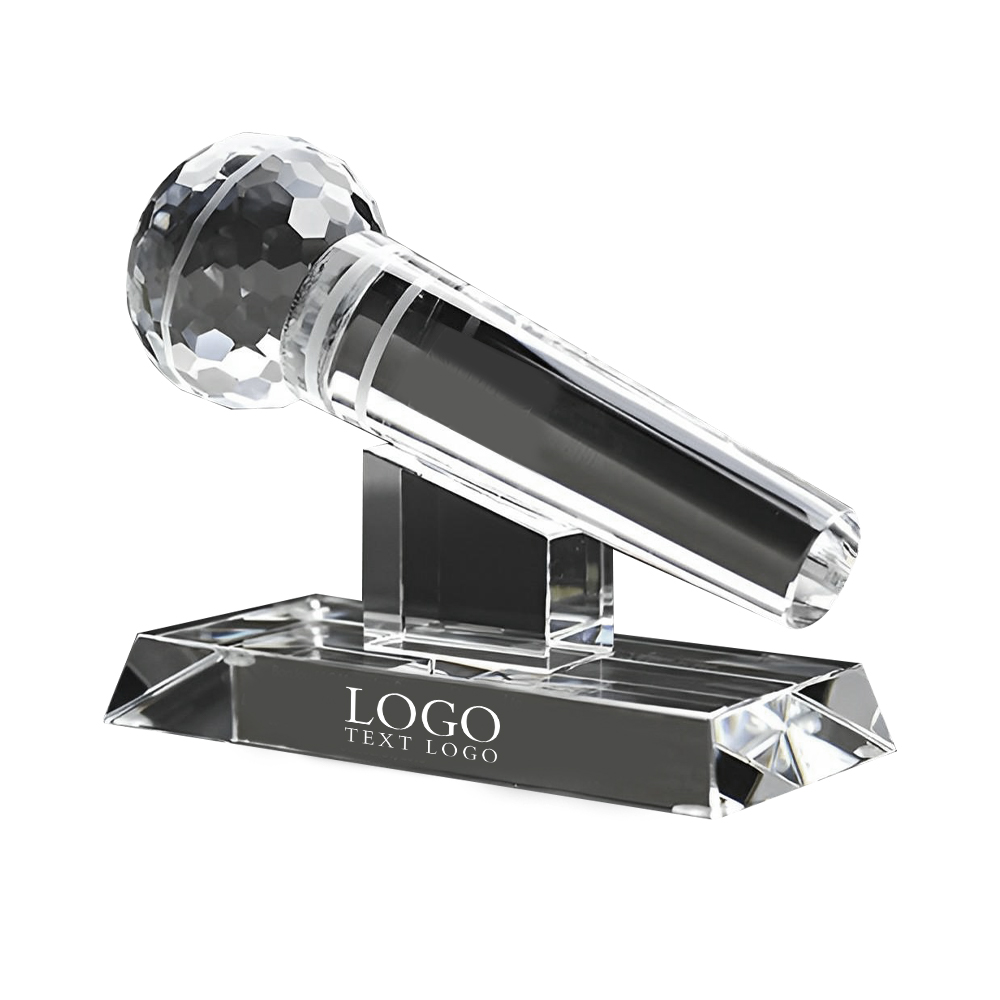 Clear Crystal Microphone Trophy With Logo