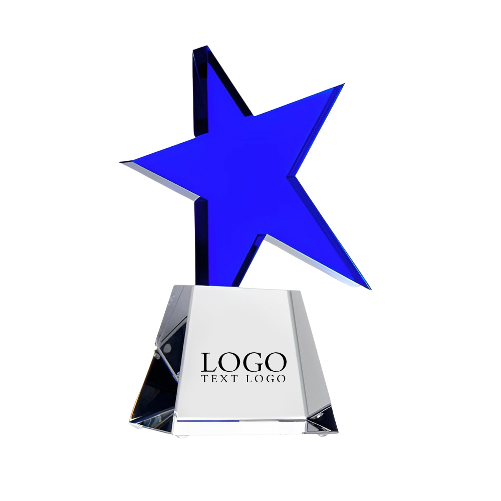 Crystal Blue Meteor Star Award With Logo