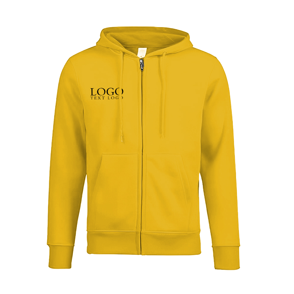Fleece Full-Zip Hooded Sweatshirt Yellow With Logo