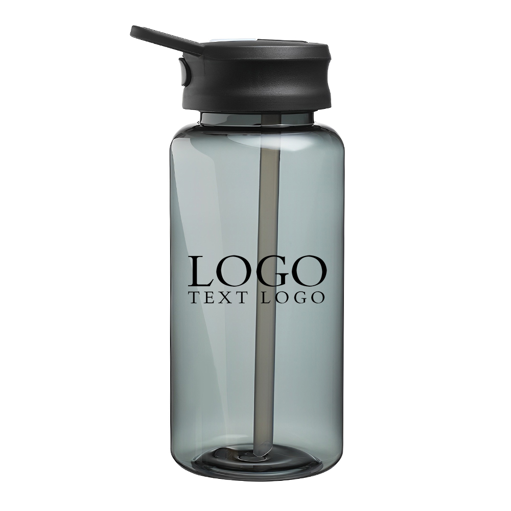 Gray 34 oz Plastic Water Bottle with Spout Lid With Logo