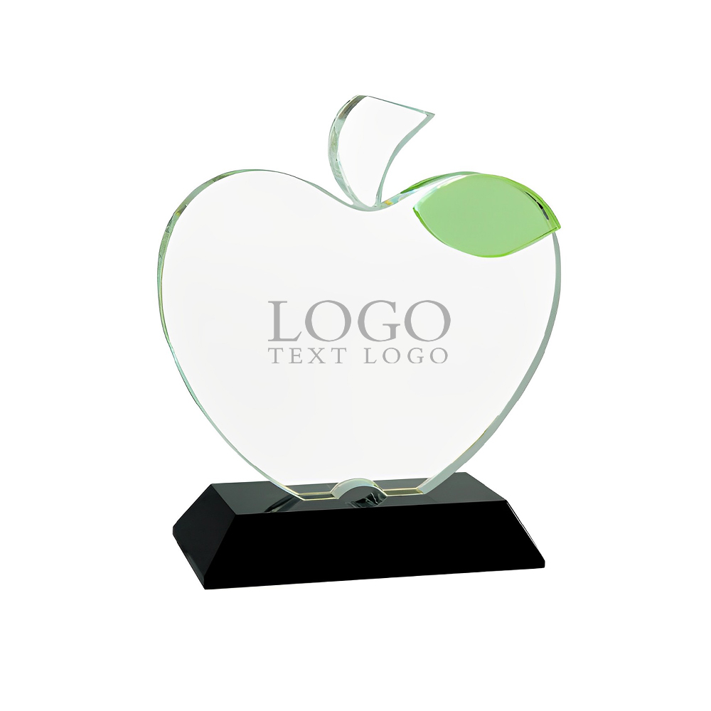 Engraved Crystal Apple With Black Base Logo Engraved Crystal Apple With Black Base Logo