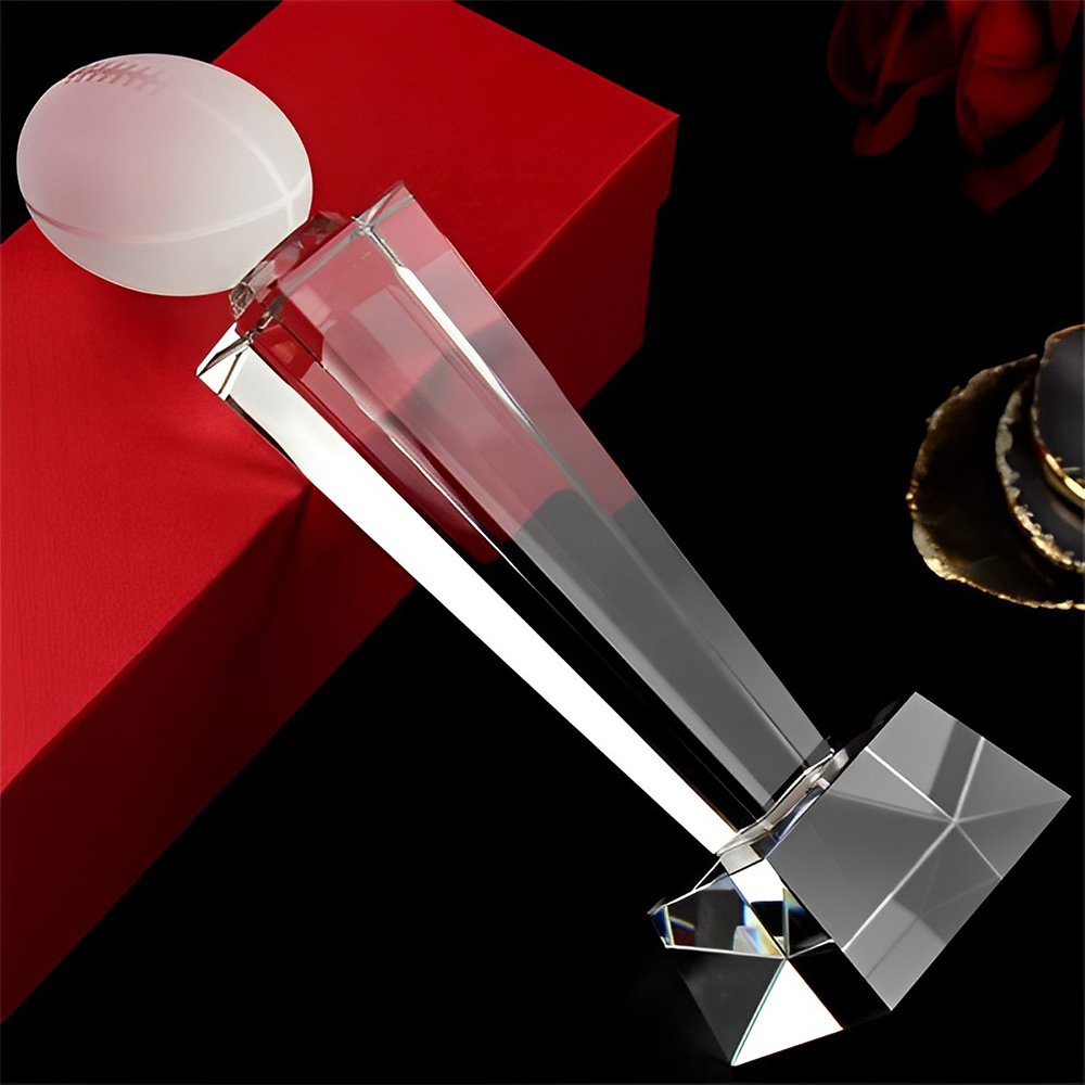 Custom Crystal Rugby Trophy Front Custom Crystal Rugby Trophy Front