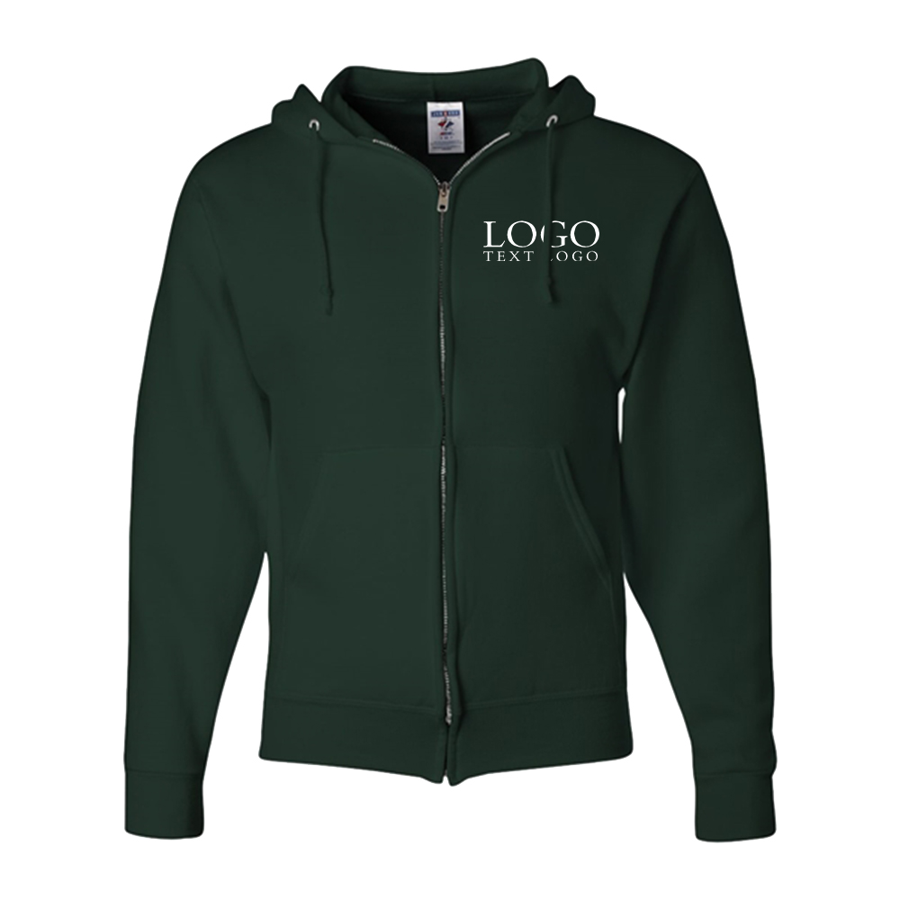 Jerzees NuBlend Full-Zip Hooded Sweatshirt Forest Green With Logo