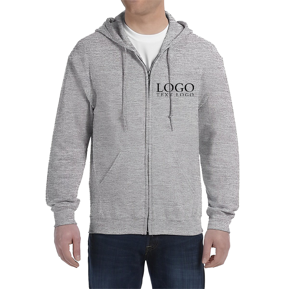 Personalized Gildan Adult Full Zip Hooded Sweatshirt Sports Grey With Logo
