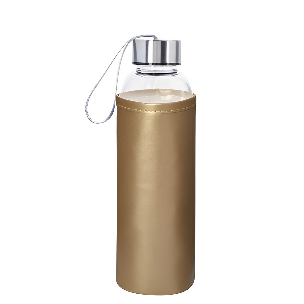 18 oz Aqua Pure Glass Bottle With Metallic Sleeve Gold