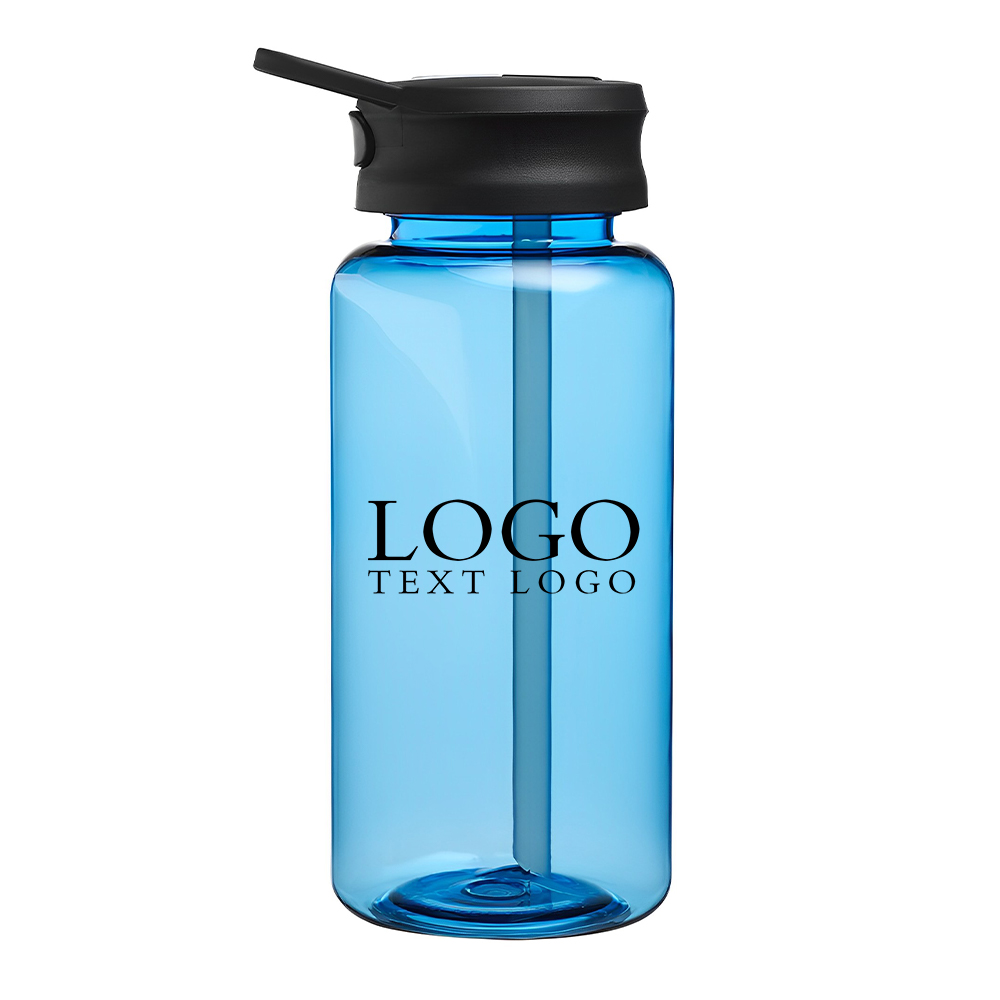 Blue 34 oz Plastic Water Bottle with Spout Lid With Logo