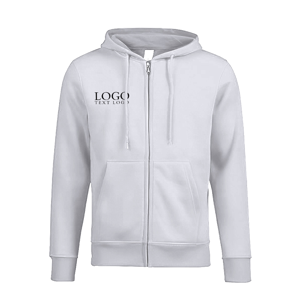 Fleece Full-Zip Hooded Sweatshirt White With Logo