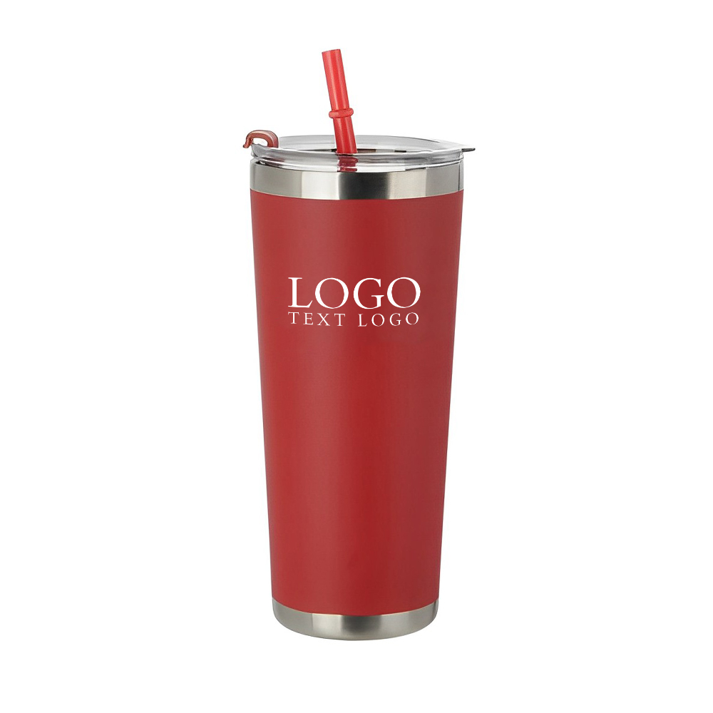 Red 20 oz Stainless Steel Tumbler with Straw With Logo