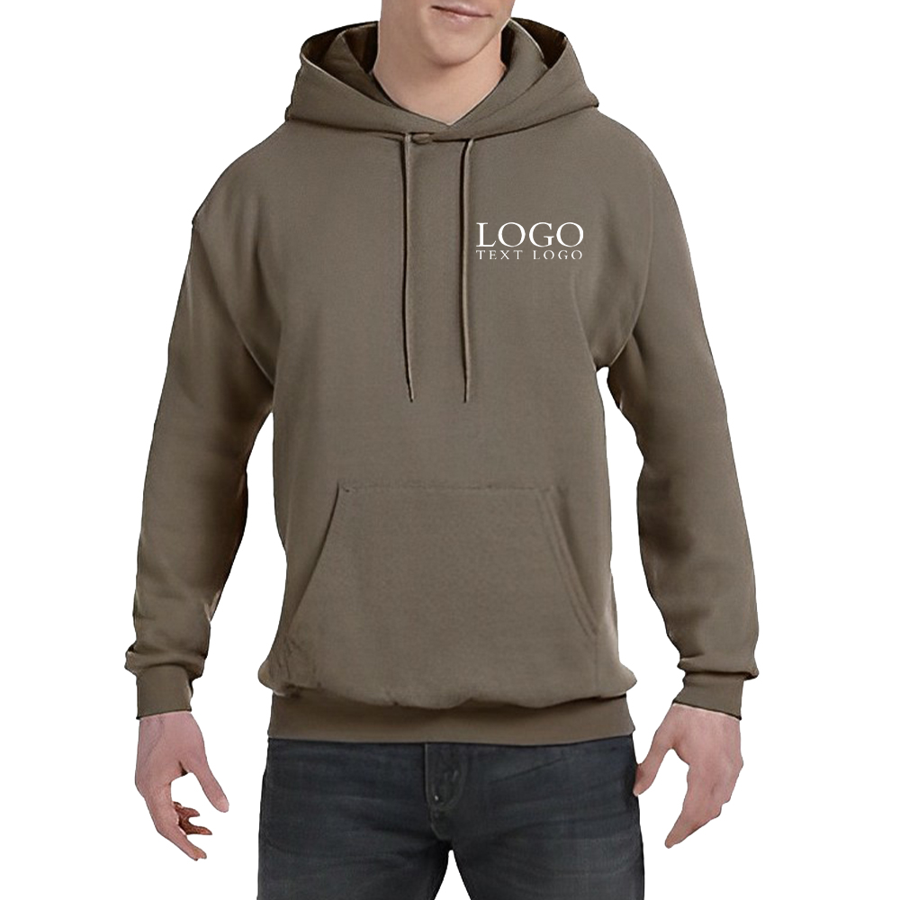 Customized Hanes 5050 Pullover Hooded Sweatshirt Army Brown With Logo