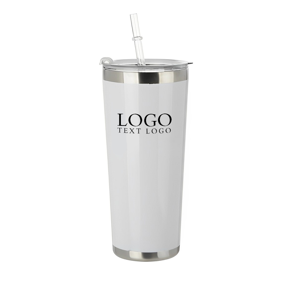 White 20 oz Stainless Steel Tumbler with Straw With Logo