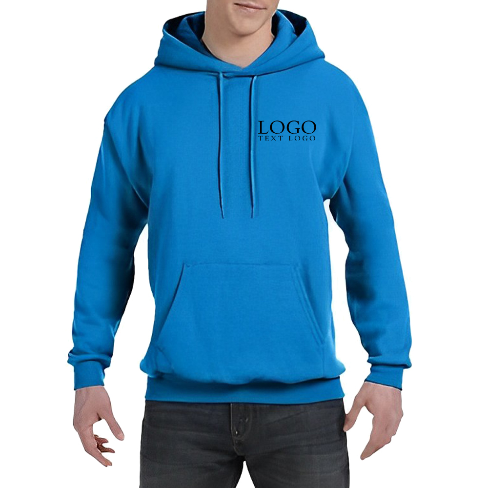 Customized Hanes 5050 Pullover Hooded Sweatshirt Bluebell Breeze With Logo