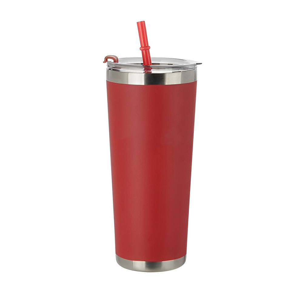 Red 20 oz Stainless Steel Tumbler with Straw