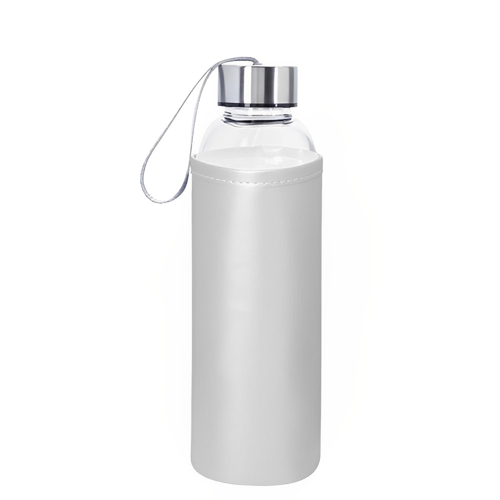 18 oz Aqua Pure Glass Bottle With Metallic Sleeve White