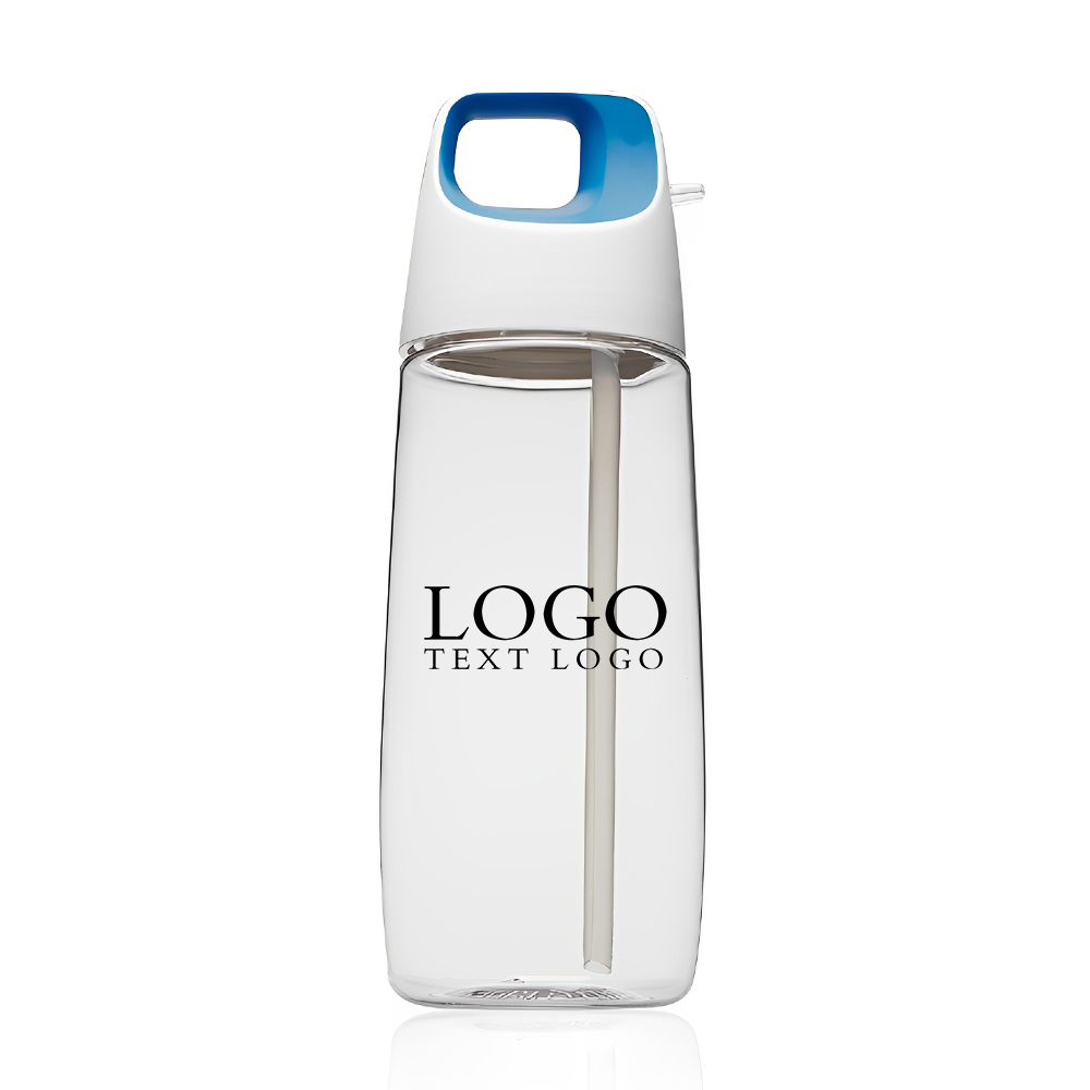 Blue 27 oz Accent Cube Water Bottles with Straw With Logo