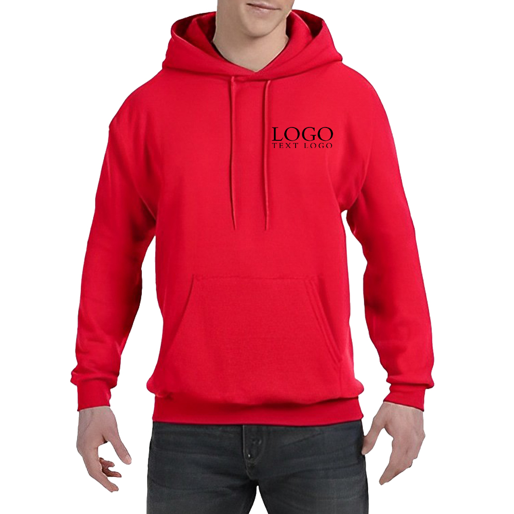 Customized Hanes 5050 Pullover Hooded Sweatshirt Athletic Red With Logo