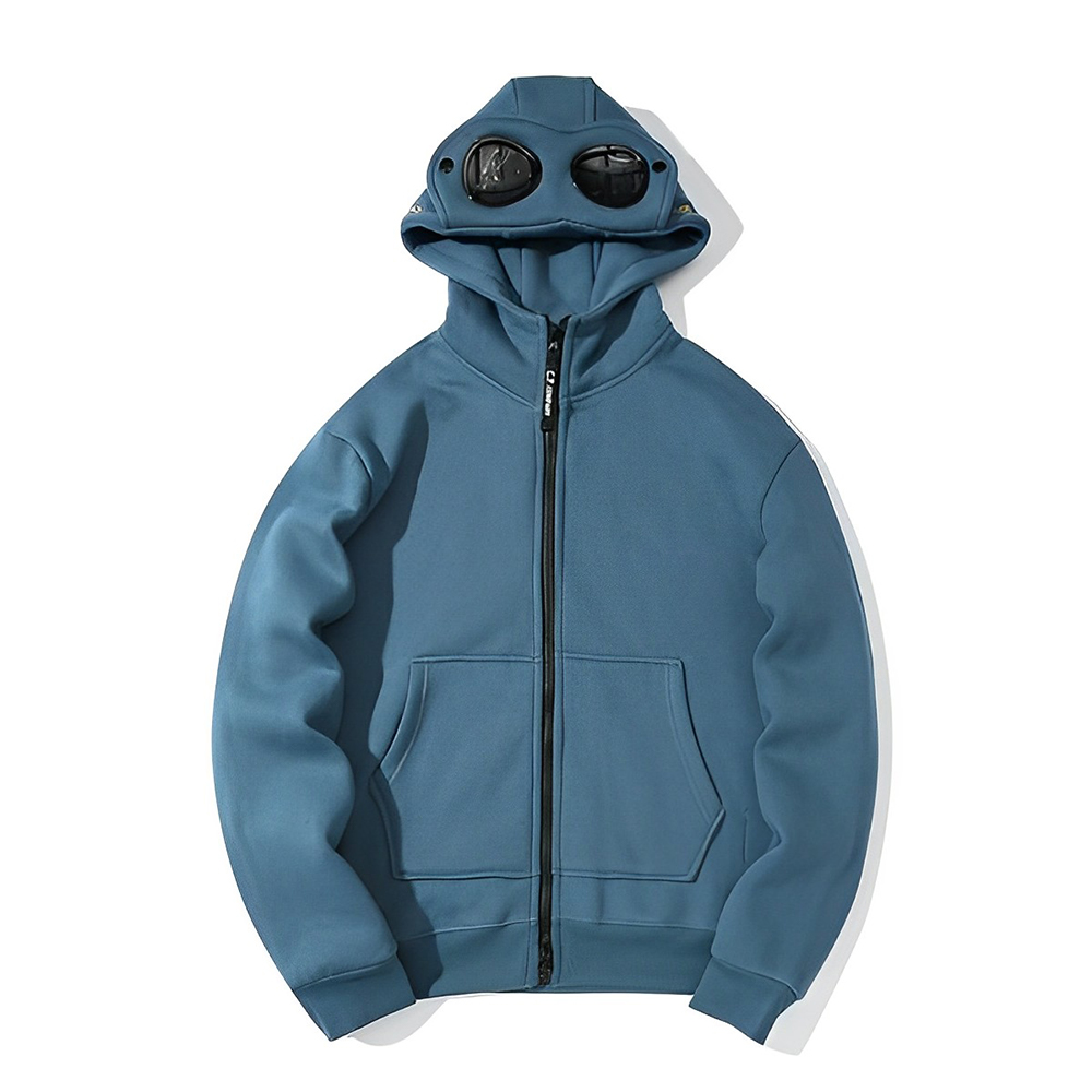 Zip Hooded Sweatshirt With Round Lens Teal Color