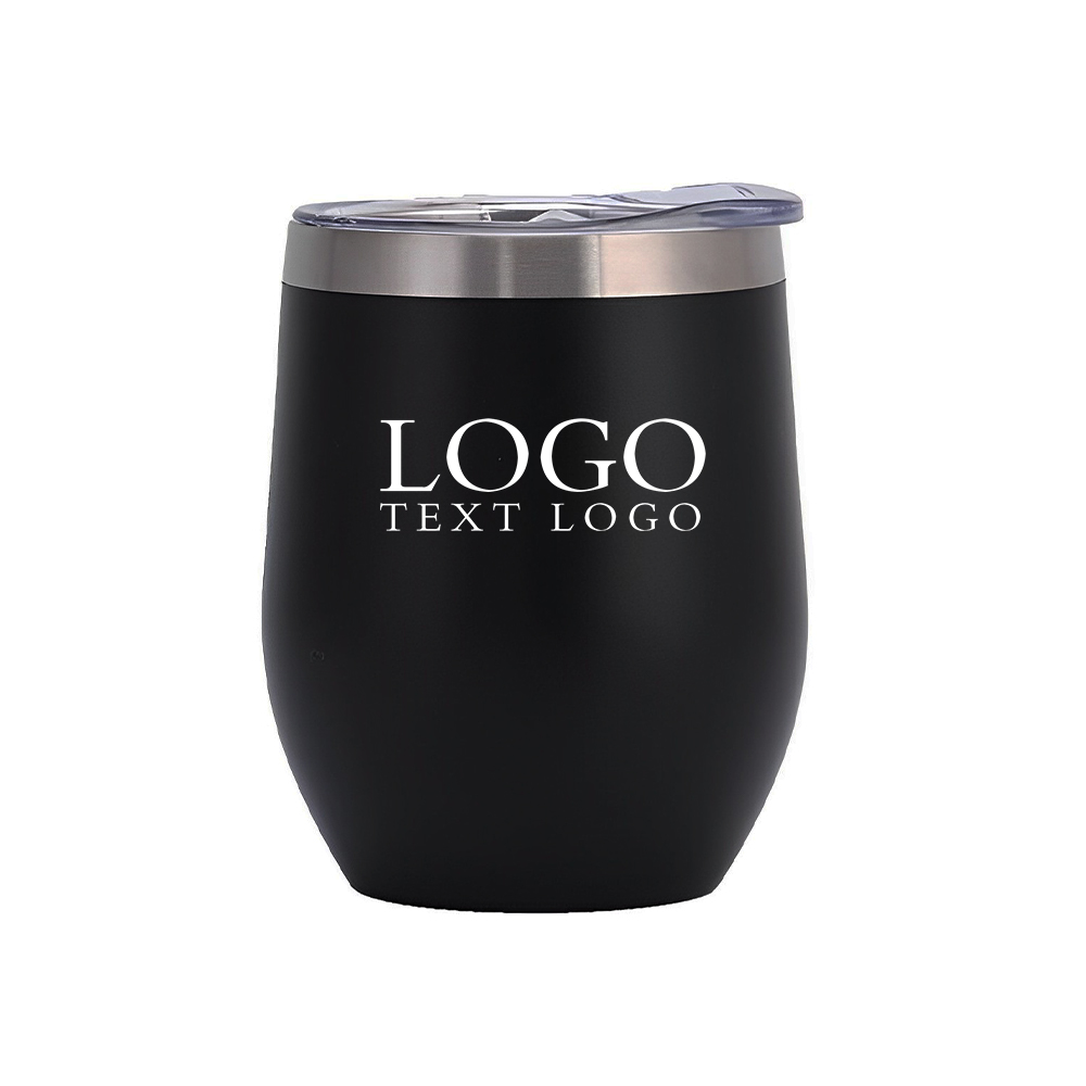 Black 12 oz Double Wall Vacuum Wine Cup With Logo