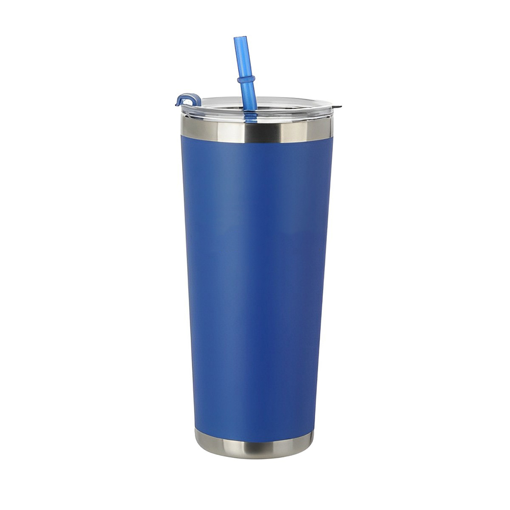 Blue 20 oz Stainless Steel Tumbler with Straw