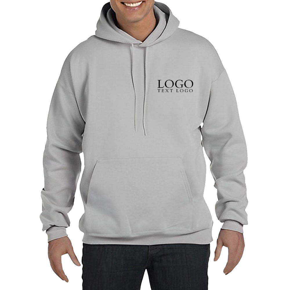 Marketing Hanes Pullover Hooded Sweatshirt Light Steel With Logo