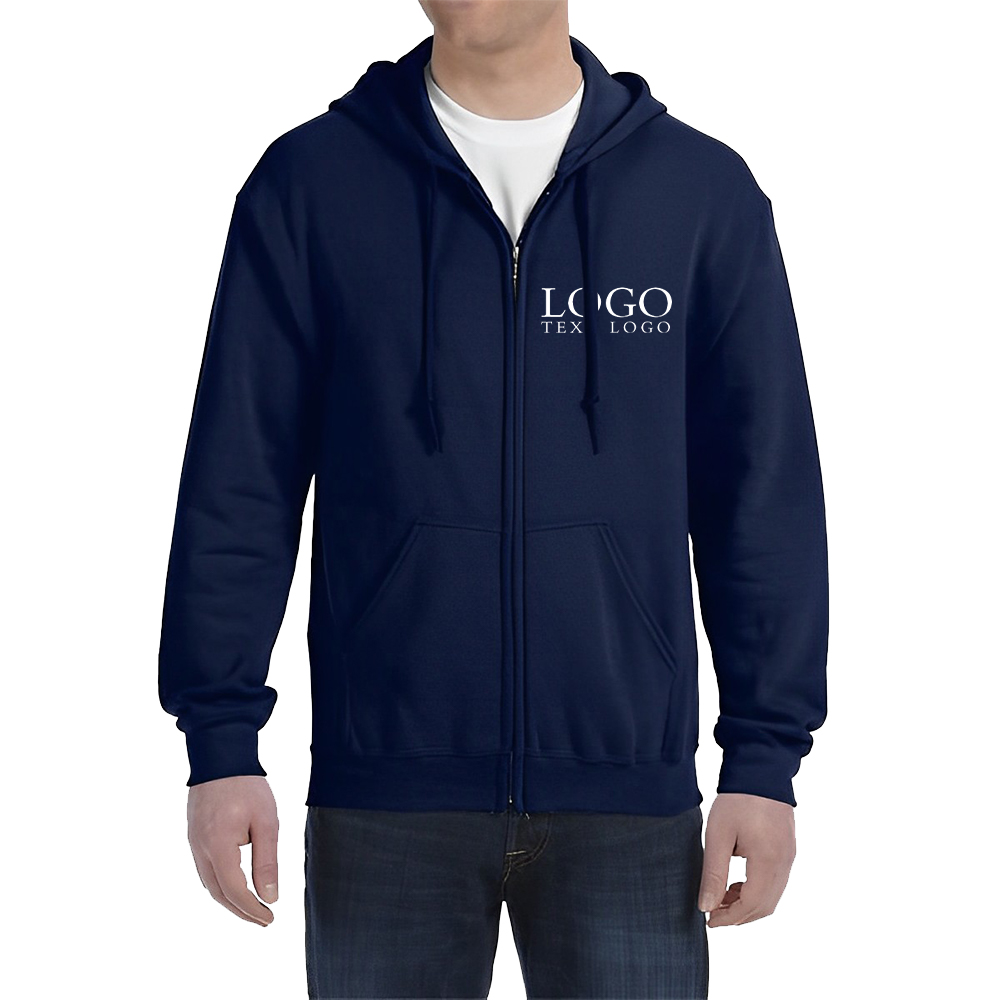 Personalized Gildan Adult Full Zip Hooded Sweatshirt Navy With Logo