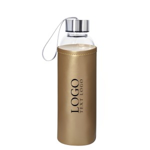 Custom 18 oz Aqua Pure Glass Bottle With Metallic Sleeve