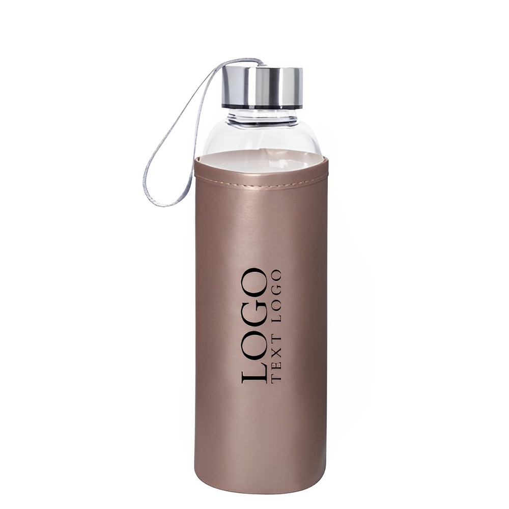 18 oz Aqua Pure Glass Bottle With Metallic Sleeve Rose Gold With Logo