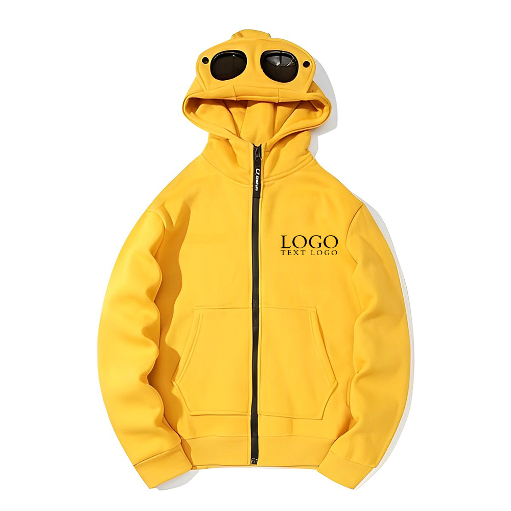 Zip Hooded Sweatshirt With Round Lens Yellow Color With Logo