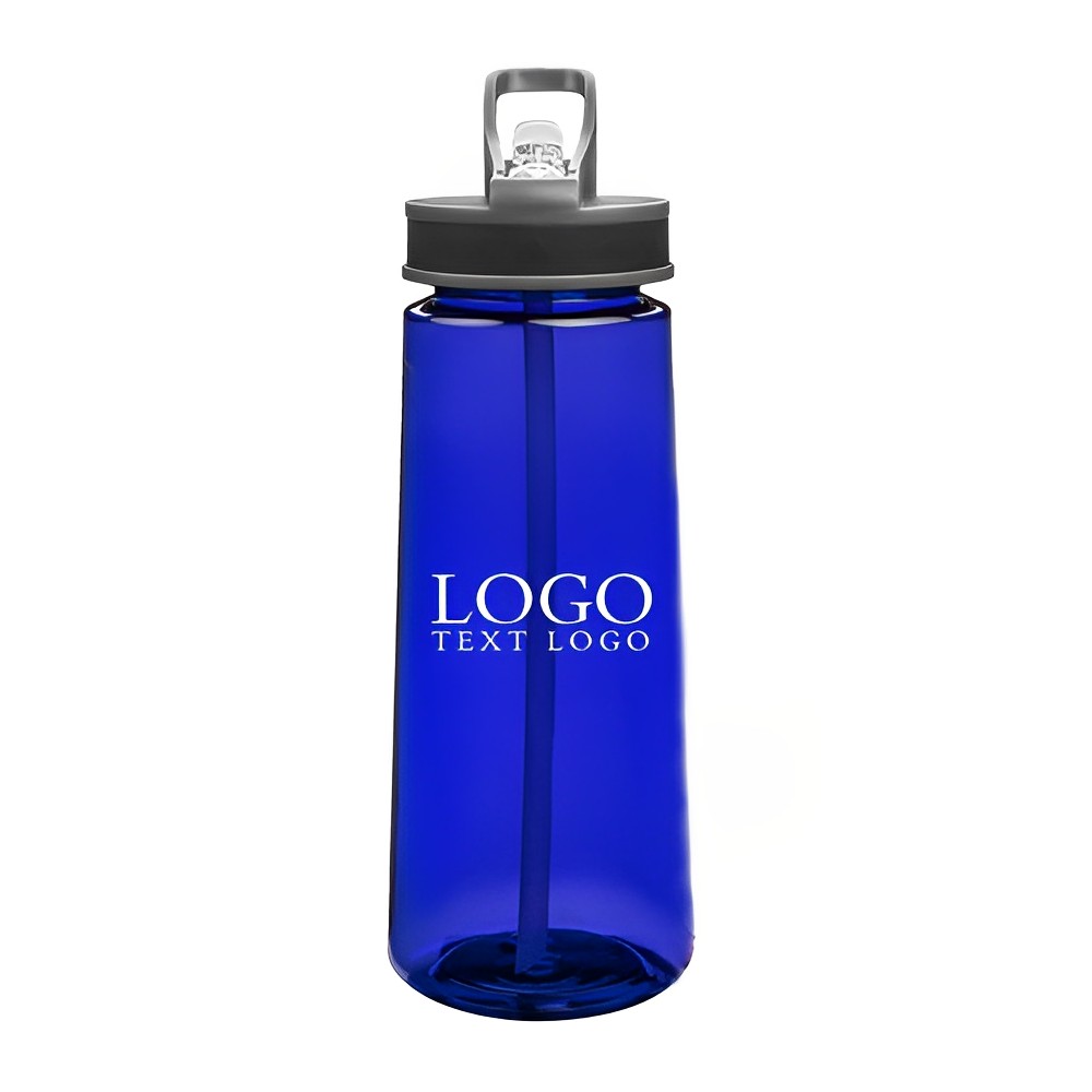 22 oz Sports Water Bottles With Straw Blue With Logo